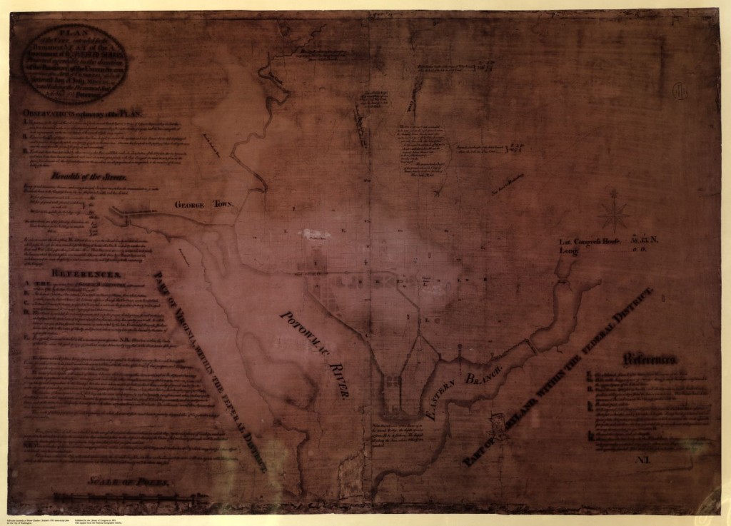 1791 map of DC area, very dark and hard to read.